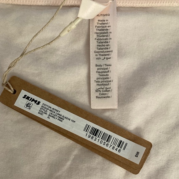 Skims Cotton Jersey Scoop Neck Long Sleeve Top NWT Barely Pink - Picture 10 of 11